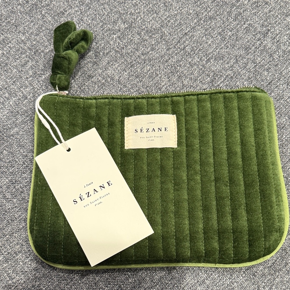 Sezane Green Quilted Clutch